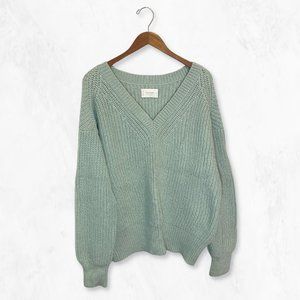 Lucky Brand Dusty Aqua V-Neck Slouch Chunky Knit Sweater Sz S